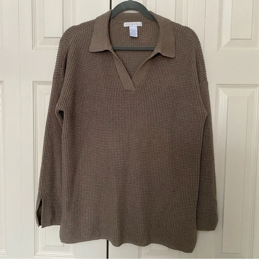 Wool Blend Knit Polo Sweater Women Long Sleeve V Neck Top With Collar - Picture 9 of 9